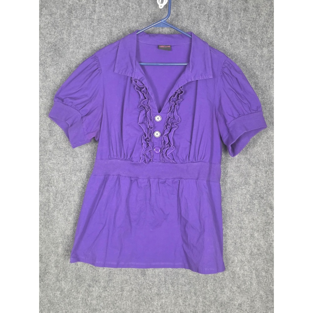 Torrid Purple Ruffled‎ Blouse Plus Sz 3/3X Short Sleeve Casual Top Chic Workwear